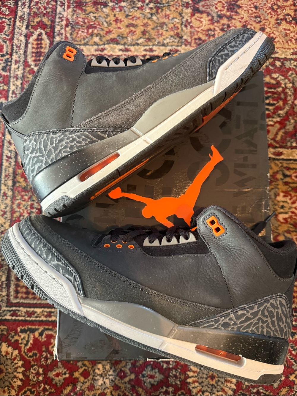 Jordan 3 Retro Fear Pack - Men's Charcoal and Orange Retro Basketball Sneakers